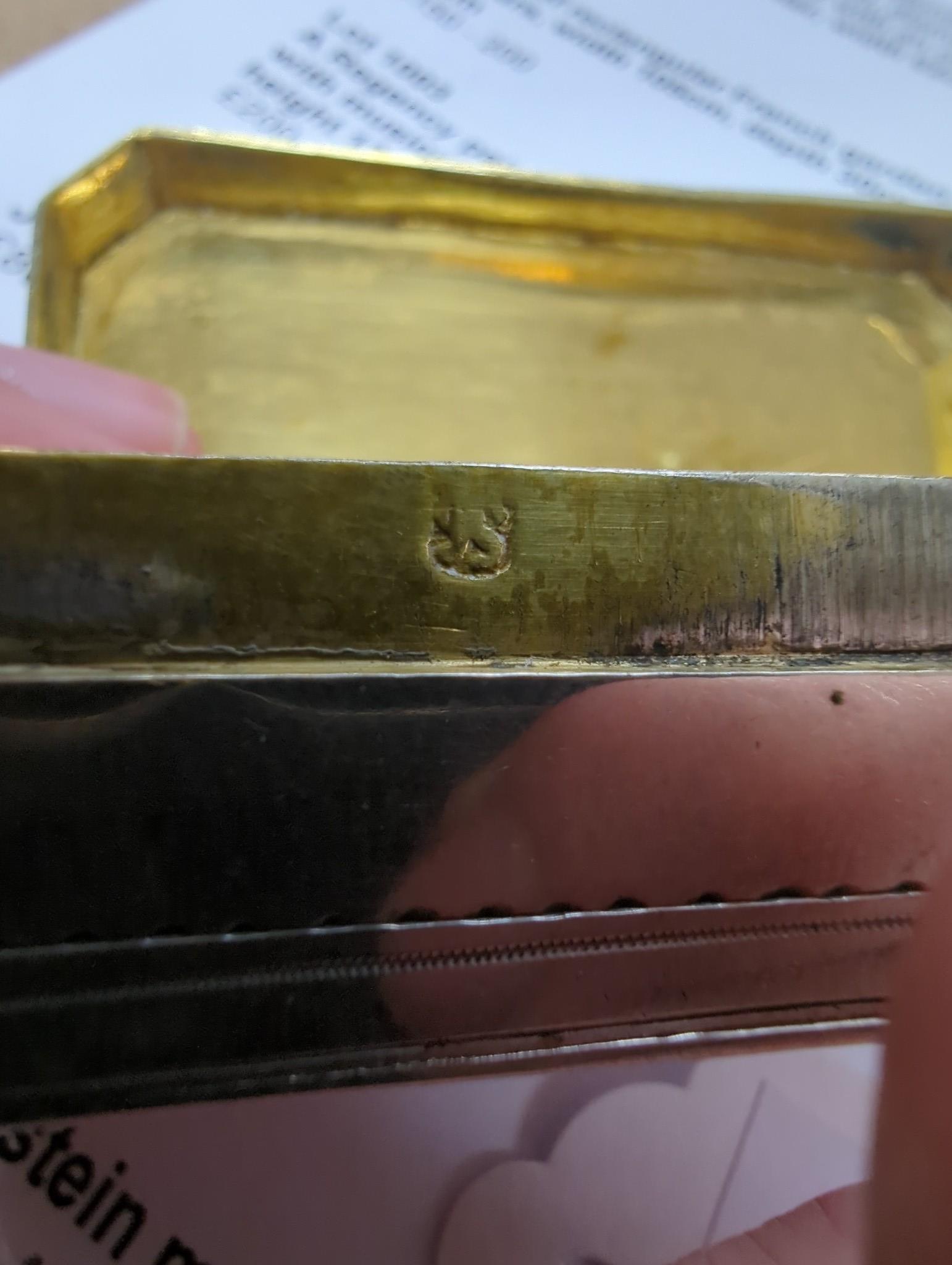 An early 19th century Dutch? engraved white metal rectangular snuff box, with canted corners, 84mm, 103 grams.